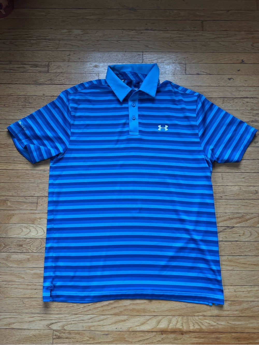 Mens Large Blue Striped Golf Polo Shirt Excellent
